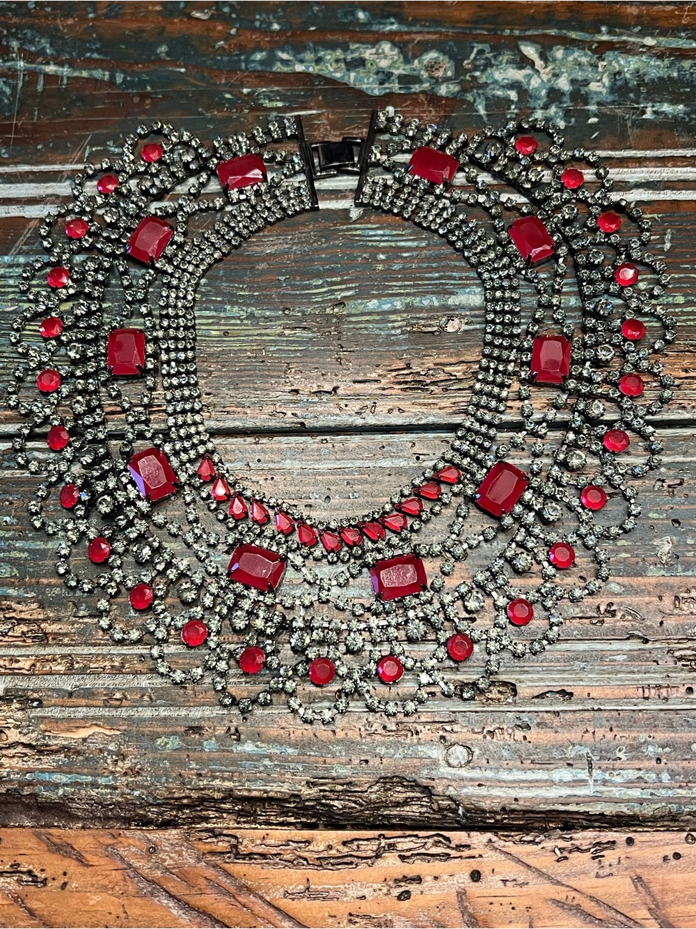 Statement Red Crystal Bib Necklace - Women Jewelry